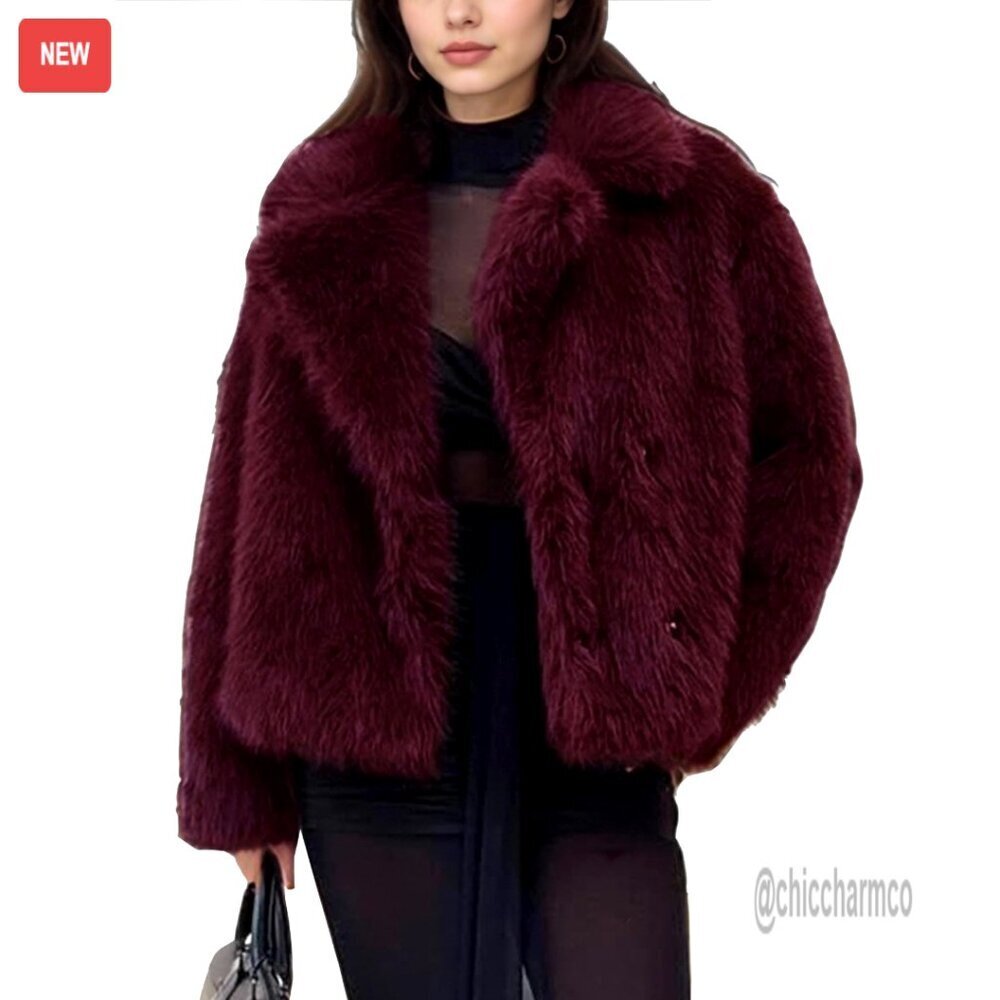Faux Fur Coat Fluffy Jacket Open Front Lapel Shaggy Parka Outerwear